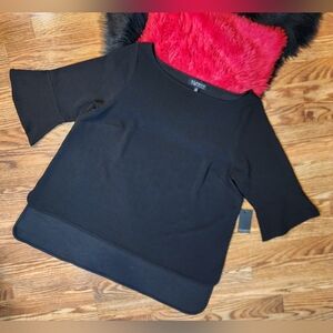 NEW Eloquii Black Textured Scoop Neck Bell Sleeve Tunic Top Size 22